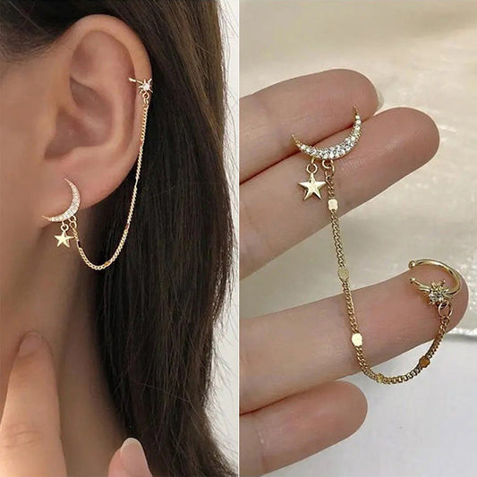 1PC neue Mode Gold Farbe Mond Stern Clip Ohrringe für Frauen einfache Schmetterling Fake Knorpel lange Quaste Ohr Manschette Schmuck Geschenke