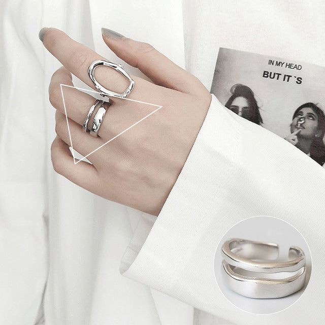 Minimalistischer 925 Silber Ring für Frauen Mode Kreativ Unregelmäßig Geometrisch Ästhetisch Offene Ringe Geburtstag Party Schmuck Geschenk